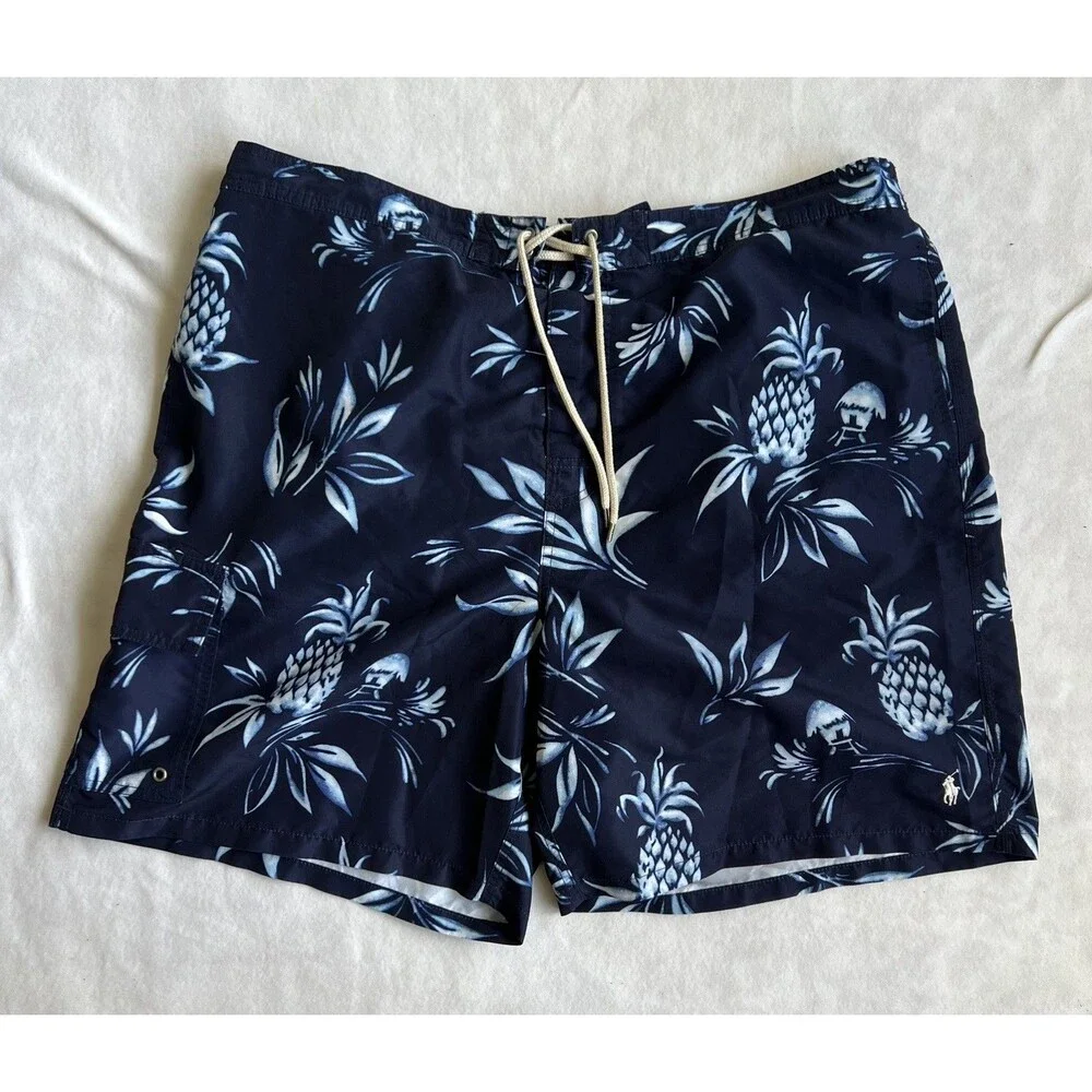 Polo Ralph Lauren Men's 2XB Swim Trunks Navy Blue Pineapple Floral Print
